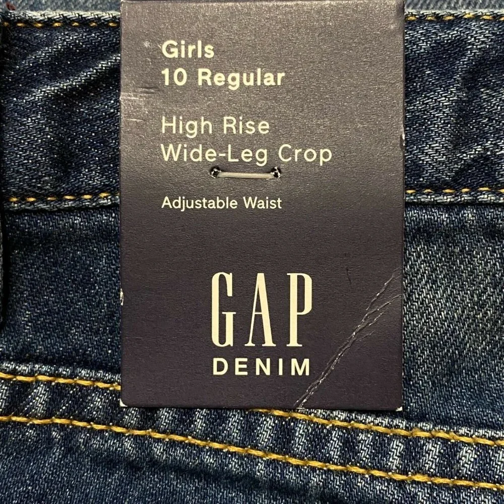 NWT GAP Girls High Rise Wide Leg Crop Jeans Sz 14 Medium Wash #464253